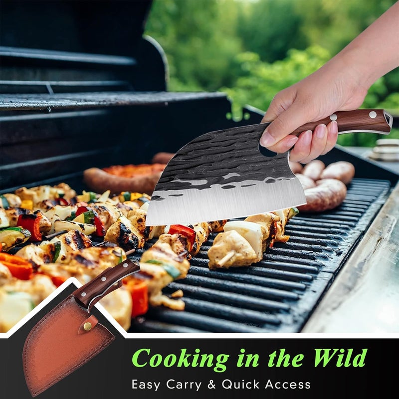 ROCOCO Serbian Chef Knife 6.5" Butcher Knife Japanese Full Tang Boning Chopping Viking Cleaver with Sheath for Kitchen Outdoor BBQ Camping Father Mother Christmas Gift Gift Men - Image 3